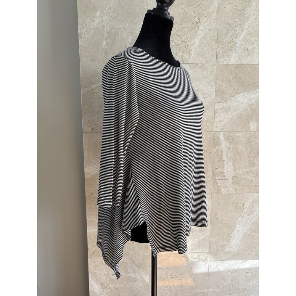 Comfy USA Striped Trapeze Tunic Top — S Black & White Sharkbite Waffle Lagenlook